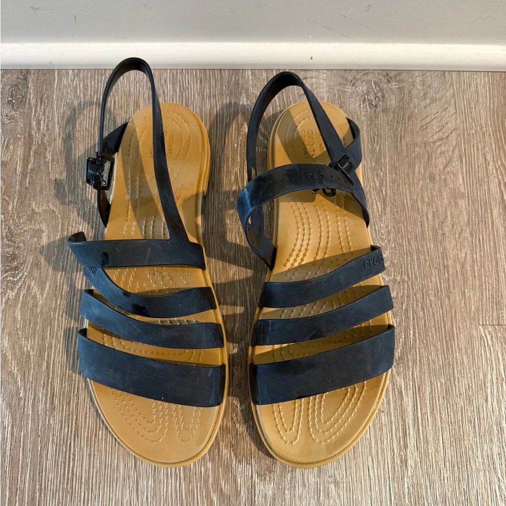 CROCS Women's Black and Tan Sandals - Picture 2 of 3